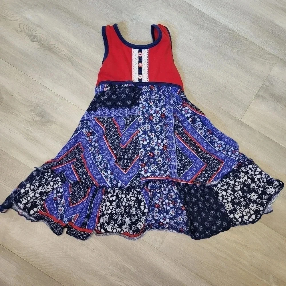 Jona Michelle Sleeveless‎ Patchwork Red White Blue Dress Girls Size 3T